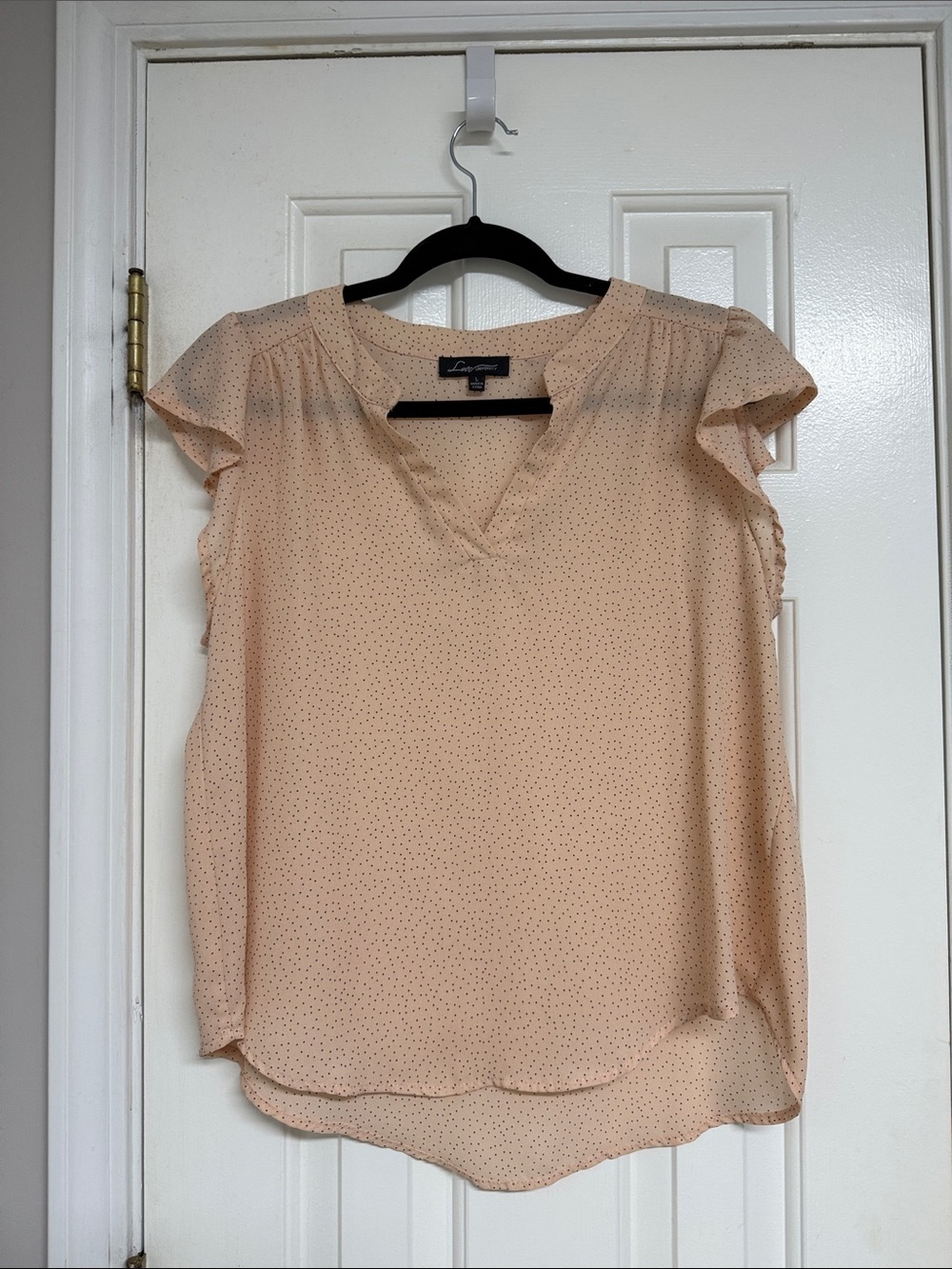 Ann Taylor Peach Dot Flutter Sleeve Blouse